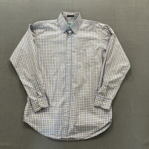 Nola Couture Shirt Mens Medium Button Down Fish Oyster Logo Plaid Preppy